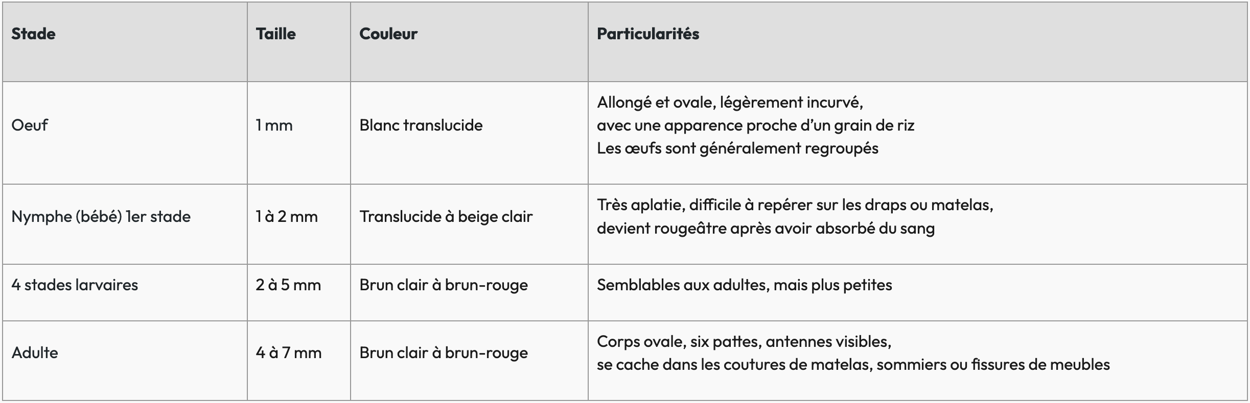Évolution des punaises de lit
