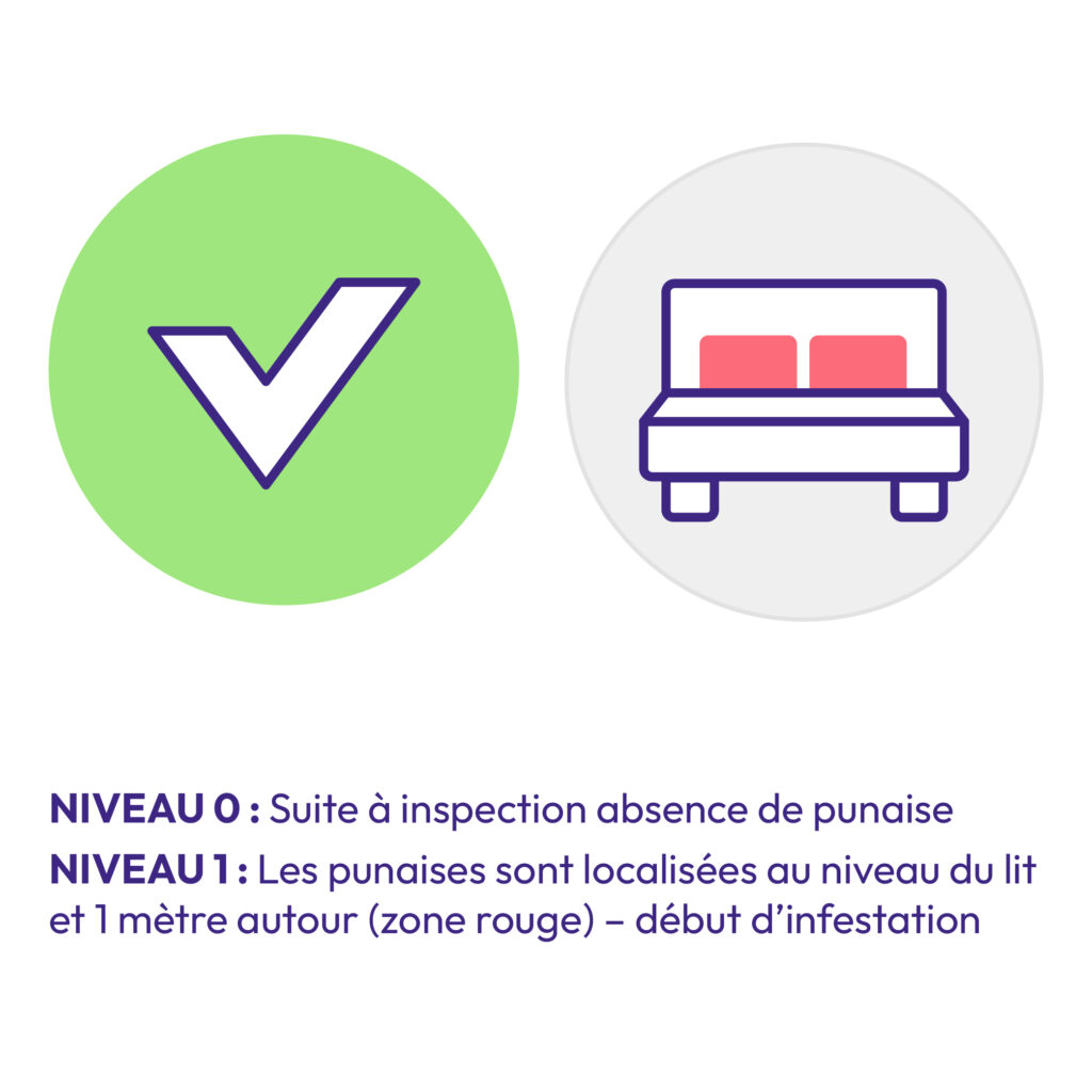 Pictogramme niveau 0-1 d'infestation : absence ou tout début, foyer au lit