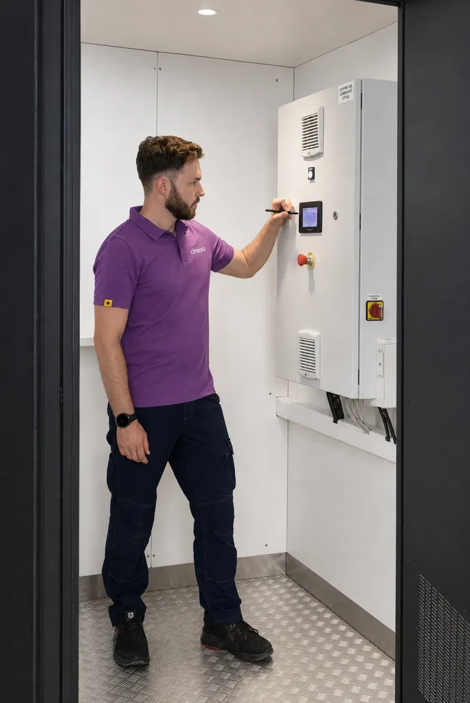 Technicien Cimexo pilotant le traitement thermique des affaires en etuve de decontamination